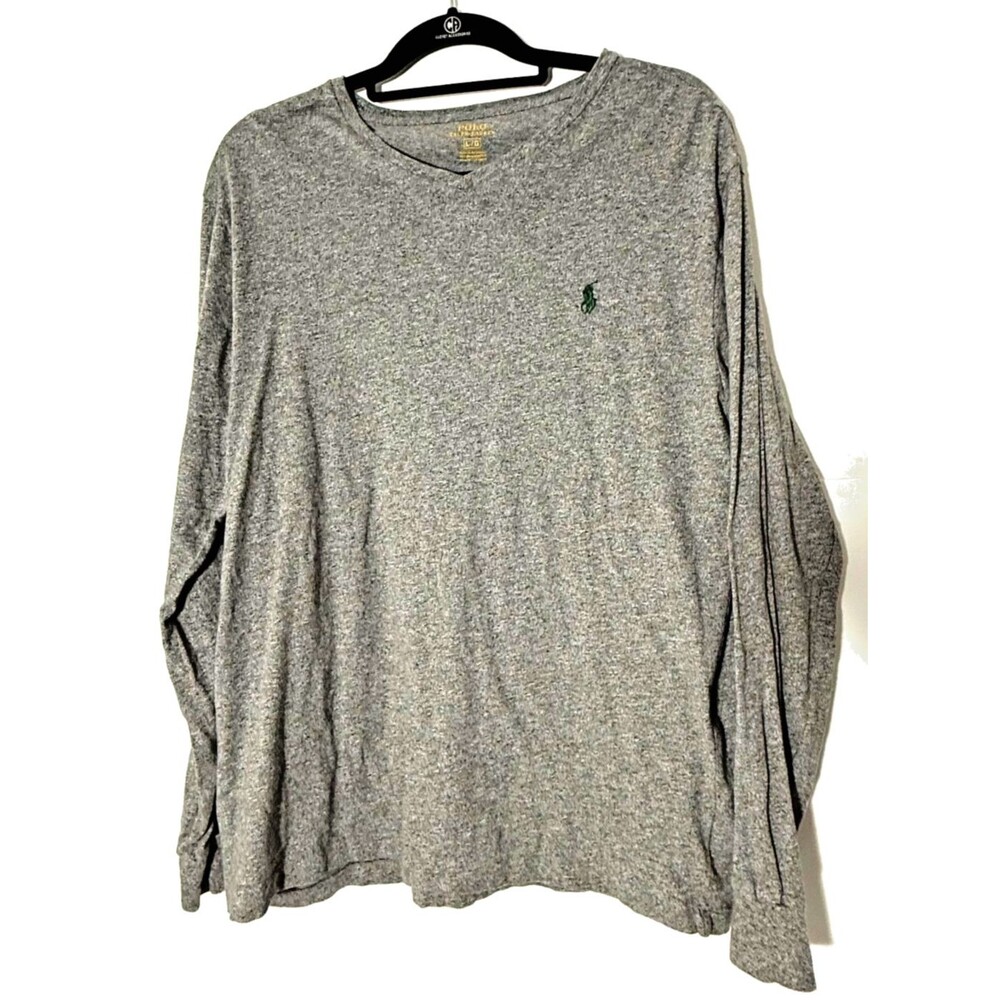 Polo Ralph Lauren Mens L Gray Long Sleeve T Shirt With Green Pony Logo